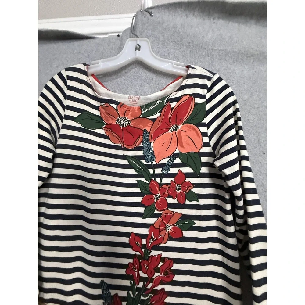 Tory Burch Dress Womens‎ S Multicolor Stripe Floral Boat Neck 3/4 Sleeve Shift